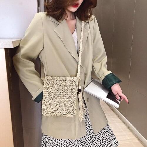 Fashion Summer Beach Bags Women Solid Shopping Paper Woven Tassel Handbags Simple Knitted Ladies Casual Crossbody Bags