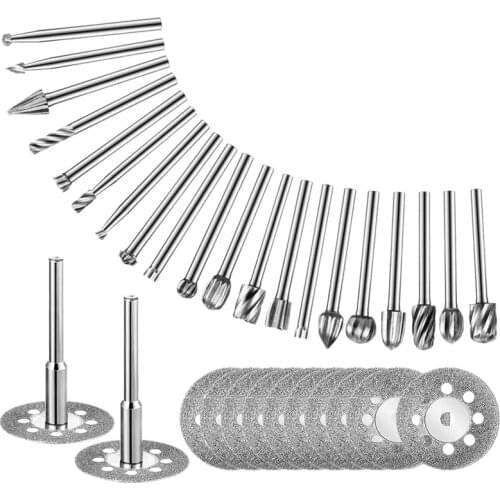 20Pcs Carbide Rotary Burr Diamond Cutting Wheel Rotary Bit Burrs Set for DIY Woodworking Carving Engraving Drilling