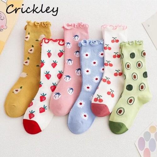 4 Pairs/5 Pairs Spring Autumn Cute Fruits Pattern Girls Socks Princess Ruffles Kids Socks Combed Cotton Toddler Children Socks