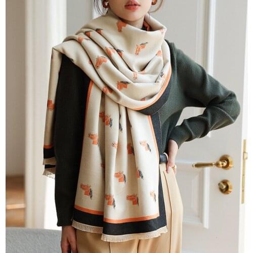 New Woman Fashion European And American Style Horse Pattern Printing Cashmere Shawl Multifunction Warm Scarf Gift