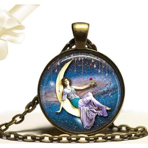 New Graceful Pixie Angel Necklace Moon Fairy Art Photo Glass Cabochon Pendant Baby Girls Long Necklace Colares Birthday Gift