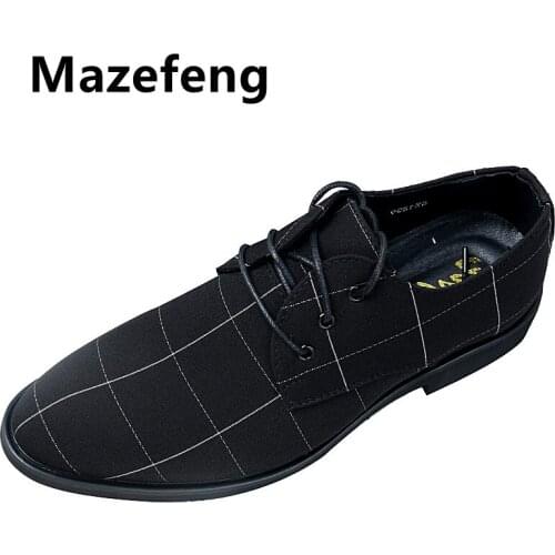 Mazefeng Oxfords New Leather Mens Shoes Lace Up Breathable Formal Office For Man Plaid Flats Casual Dress Shoes Men Pointed Toe