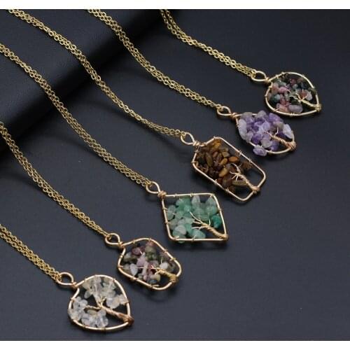 Necklace Natural Stone Irregular Tourmaline/Amethyst/Green Aventurine Pendant Charms Unisex Love Romantic Gift Chain 40+5 CM