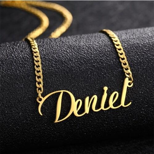 Personalized Custom Gold Color Stainless Steel Name Necklace Pendant Nameplate Necklace With 3mm Cuban Chain For Men And Women