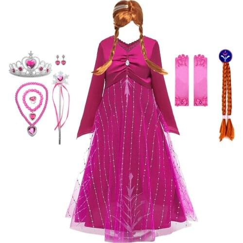 Girls Anna Dress Anna 2 Elsa Costumes Christmas Dress Rose Princess Elza Cosplay Birthday Party Dress For Kids Cloth Vestidos