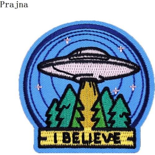 Prajna UFO Planet Patches I Believe DIY Garment Summer Style Embroidery Patch Stickers On Clothes Decoration Applique Rock Band