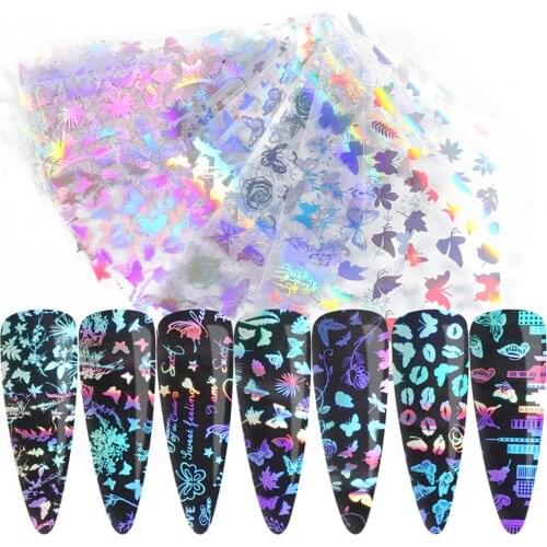 10Pcs/Set Practical Nail Sticker 3D Gradient Shiny Laser Butterfly Shape DIY Nail Stickers Colorful Nail Decals for Salon