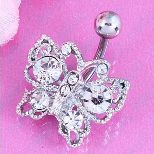 New Fashion Design Belly Button Ring Butterfly Dangle Bar Navel Ring Piercing Jewelry 316L