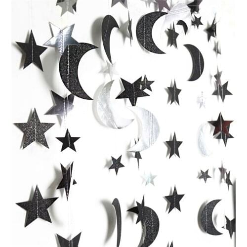 DIY New Moon Star Pull Flag Pendant 4M Glitter Paper Bunting Wedding Home Decor Ramadan Kareem Party Wall Hanging Garlands