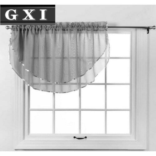 Grey Red Rod Pocket Sheer Curtain Valances for Kitchen Solid Scalloped Valance Short Tie for Half Windows Bathroom Cafe WP184-3