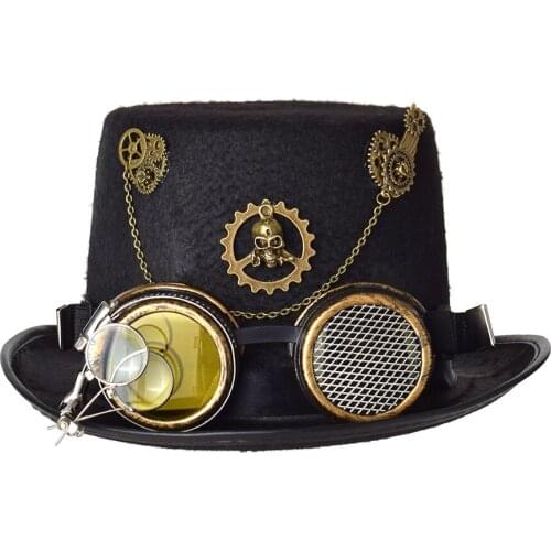 Black Punk Goggles Bowler Hat Men Women Fedora Party Performance Accessories