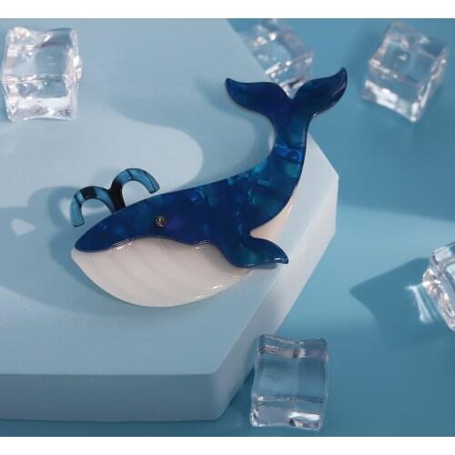 Cute Acrylic Blue Whale Brooches Handmade Animal Corsage Safety Pins Jewelry Accessories Women Kids Lapel Shirt Collar Clip
