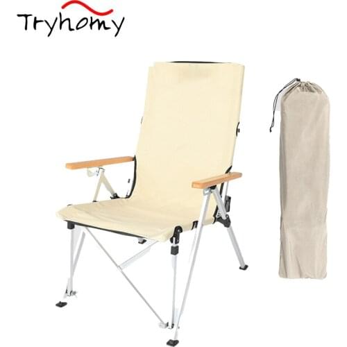 Canvas Folding Camping Chair Outdoor Portable Aluminum Alloy Backrest Recline Real Wood Armr Adjustable Long Back Fishing Chair