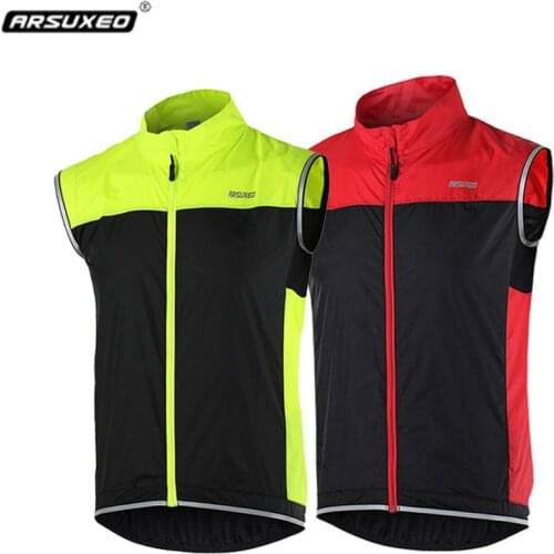ARSUXEO Reflective Cycling Bike Bicycle Vest Outdoor Running Safety Jacket Sleeveless Men Women Breathable Walking Vest Coat