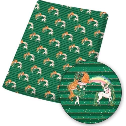 Polyester Cotton Fabric Unicorn Girl St. Patricks Printed Fabric DIY Sewing Home Textile Garment Bag Material 45*145cm 80g