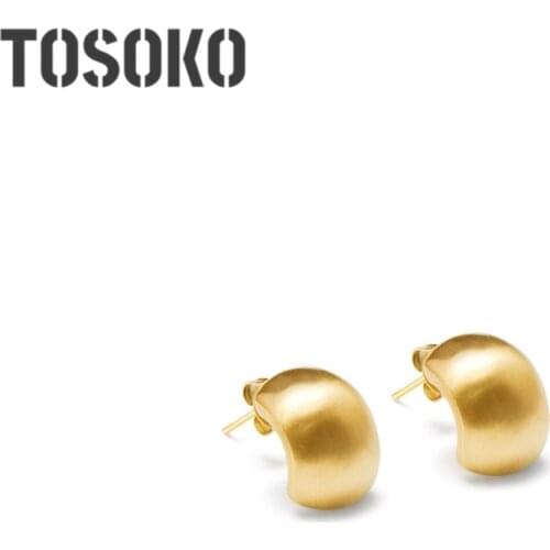 TOSOKO Stainless Steel Jewelry C Type Casting Wire Drawing Earrings Fashion Earrings For Women BSF182