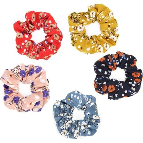 Furling Girl Floral Chiffon Elastic Hair Scrunchies Soft Silky Hair Bands Ponytail Holder Fashion Women Hair Accessories Tie