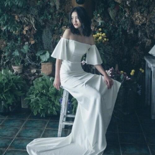 Satin Mermaid Wedding Dress 2021 Pearls Spaghetti Straps Sheath White Princess Bridal Gown Vestido De Noiva