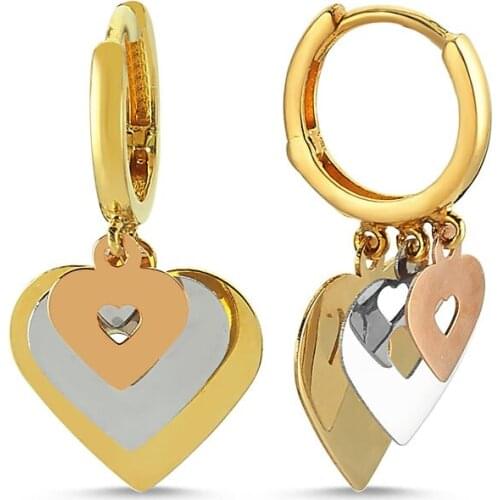 Golden Earrings Shakira Triple Heart Tricolor Handy Custom Craftsmanship Gift Gold Earrings Design On Special Occasions