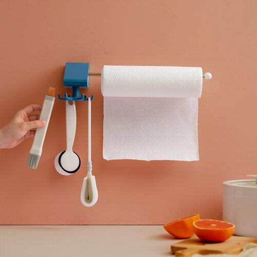 045 Kitchen and bathroom towel hanging pole rotating six head hook paper roll storage rack kitchen tool