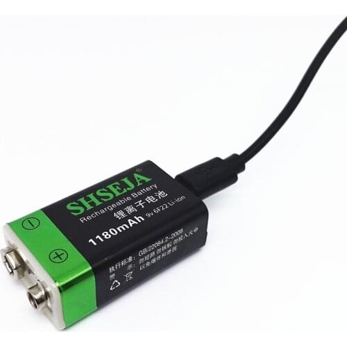 1180MAH 9v usb rechargeable battery lithium 6f22 9V li-ion batteries for multimeter Smoke alarm metal detector etc batteries