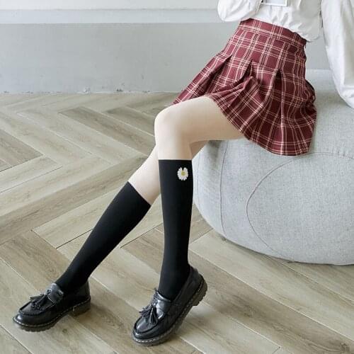 2020 Autumn New Tights Sweet Japanese Style Daisy Print Stitching Pantyhose Leggings Fake Mid-Tube Calf Socks Tights Students
