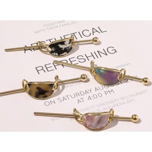 2021 All-match Fashion Metal Acetate Hair Sticks Ponytail Plate Geometric Hairpin Women Girls Hair Accessories Headwear