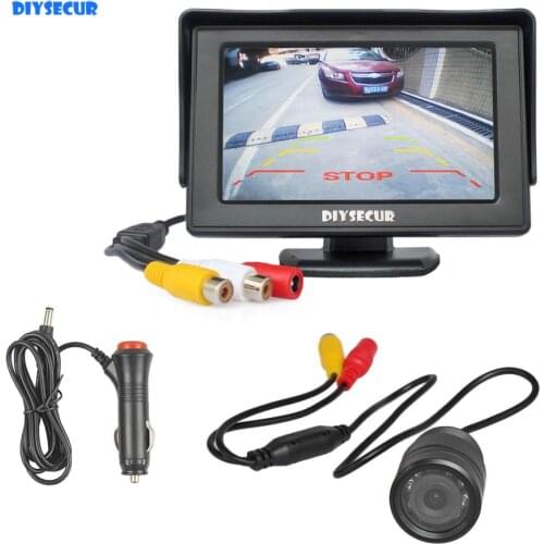 DIYSECUR 4.3" LCD Display Car Monitor IR Night Vision Waterproof Rear View Backup Car Camera Parking System Kit