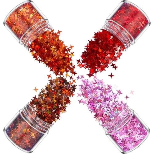 4PCS/Set 4mm 4-Pointed Star Glitter Resin Fillers Maple Leaf Bow Mixed Color Resin Mold Filling Decoration DIY Jewelry Making