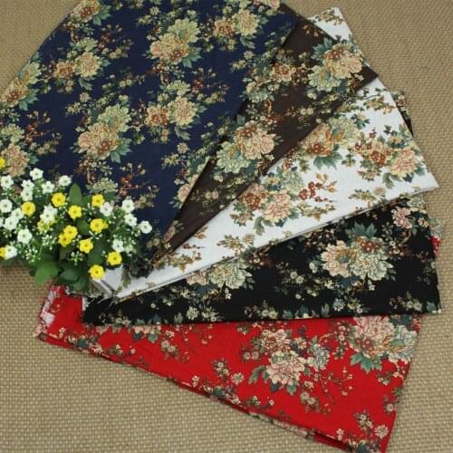 5Pcs/Lot Peony Soft Linen Cotton Fabric Flowers Printed Pattern Quilted Fabrics for Sewing Dress Table Cloth Doll Tissu 50x70cm