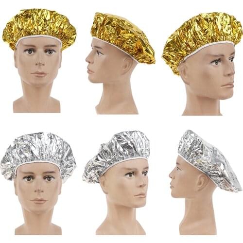 6Pcs Elastic Bathing Cap Aluminum Foil Heat Insulation Cap Hairdressing Cap Hair Dyeing Cap (Golden Silver For Each 3Pcs)