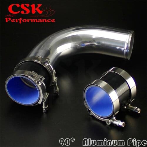 90Deg 76mm 3" Aluminum Intercooler Piping pipe Tube+Silicone hose w/ T-clamps