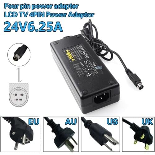 24V 6.25A 4 Pin AC DC Adapter For LCD TV Monitor Switching Power Supply Adapter Converter DC24V 6A 4pin for TV DVR Charger
