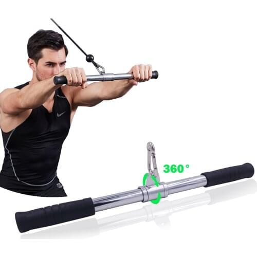 Heavy Duty Gym Rotating Straight Bar Triceps Biceps Training Rowing Handle for Cable Machine Attachments with Non-slip Grip