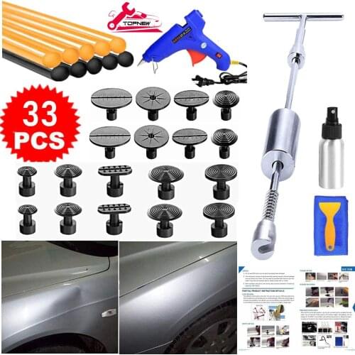 Paintless Dent Removal Red Puller Kits with Slide Hammer Hot Melt Glue Gun for Auto Body Car Hail Damage and Door Dings Repair