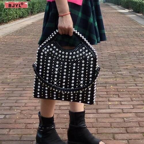 BJYL new diamond Women handbag studded patent leather beaded fashion shoulder rhinestone bag female large capacity messenger bag
