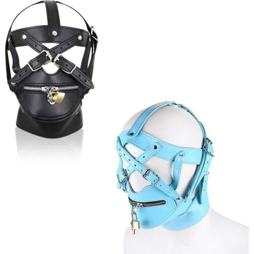 Black Gimp Head Harness Lockable Riding Mask Bondage Fetish BDSM Bondage Sex Headgear Erotic Slave Restraint Hood Mask Sex Toy
