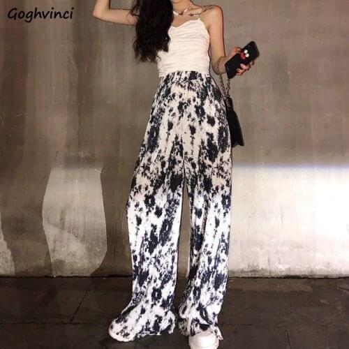 Tie Dye Women Casual Pants Design Empire Elastic Waist Breathable Wide Leg Straight Mopping Trousers Retro Streetwear Ulzzang