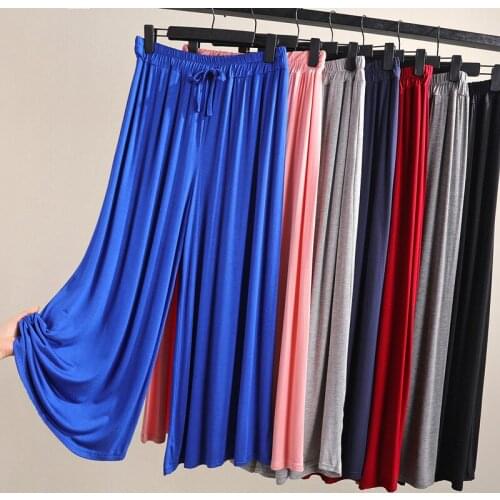 Hot sale Women Thin Modal Wide leg Pants Summer Oversized Solid Loose Straight Pants High waist All-match Casual Female Trousers
