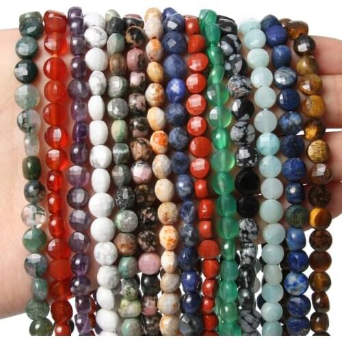 6MM Natural Round Flat Coin Faceted Lapis Lazuli Aquamarines Beads Losse Stone Minerals Bead Accessories For DIY Jewelry Making