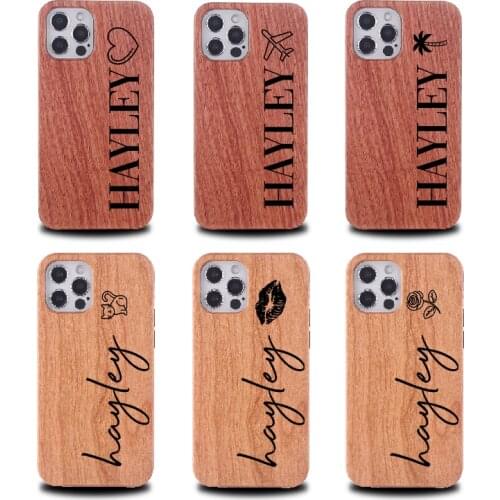 Personalized Engraved Natural Wood Phone Case For iPhone 11 12Pro Max 7 8P 6 6S XR XS Max Custom Cherry Wood Phone Cover Coque