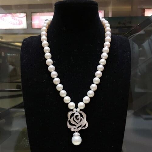 Hot sell new 8-9mm natural white freshwater pearl zircon accessories short necklace fashion jewelry