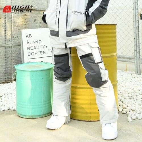 HIGH EXPERIENCE 2021 Winter New Ski Pants Contrast Color Waterproof Thermal Windproof Cotton Sweatpants Couple Cargo Pants Women