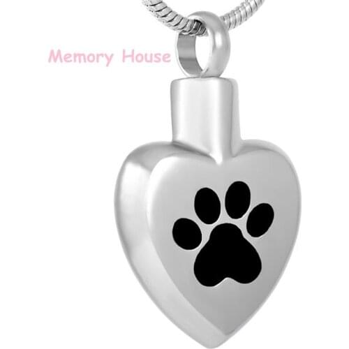 IJD8005 Dog/Cat/Pet/Animal Ashes Memorial Necklace Hold White&Black Paw Print Heart Urn Pendant Cremation Jewelry Necklace