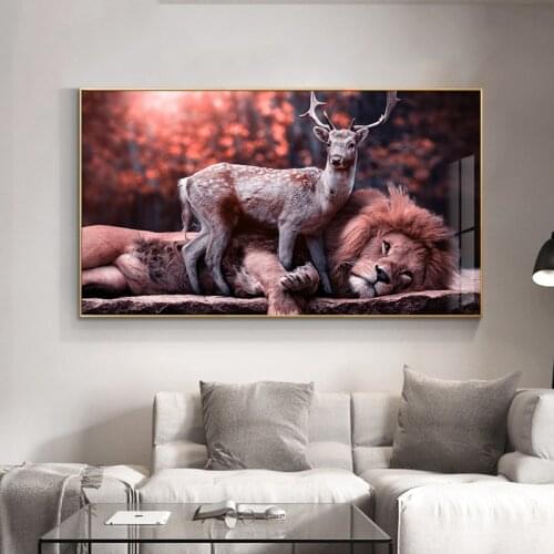 Top Canvas Art Paintings Modern Animals Wall Posters And Prints Lion and Deer Art Pictures For Living Room Cuadros Decoration