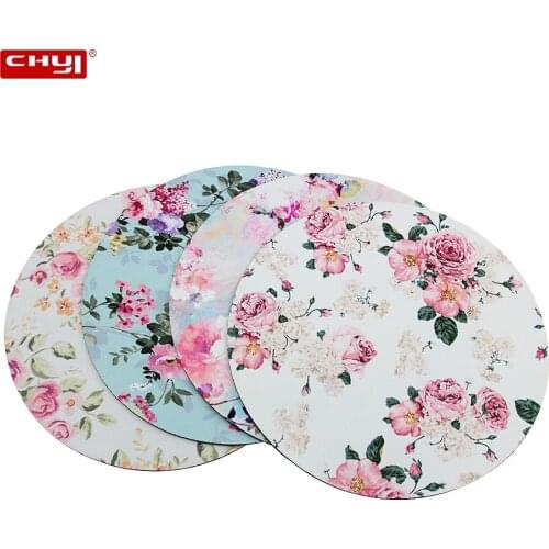 CHYI Rose Pattern Round Mousepad Rubber Anti-Slip Slim Mausepad Computer Gaming Accessories Keyboard Pad For Desktop Laptop Game