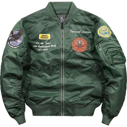 2021Mens Military Bomber Jackets Men Autumn Winter Casual Solid Zipper Pilot Jacket New Stand Collar Male Embroidery Slim Coat