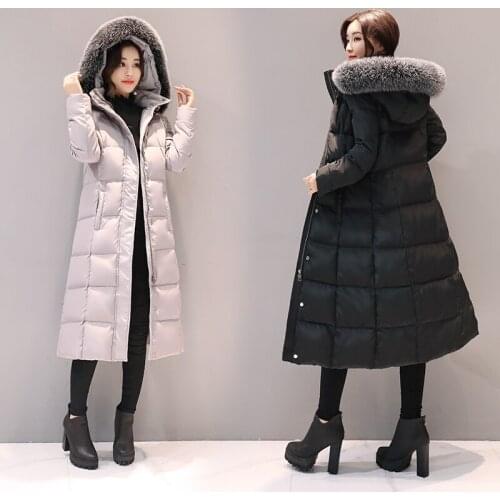 Jacket Down Womens Winter Coats Ladies New Fox Fur Collar Puffer Jacket Parka Long Coat Women Camperas Mujer KJ468