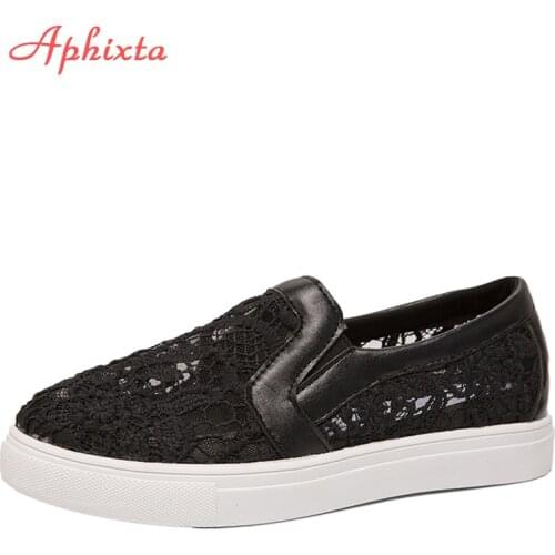 Aphixta Lace Air Mesh Flats Women Shoes Flat With Round Toe Summer Breathable Cool Platform Womens Vulcanize Shoes Loafers