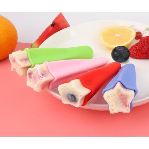 Cute Star Reusable Ice Cream Mold With Cap Summer BPA Free Silicone Popsicle Molds Kids Home DIY Candy Bar Accessories